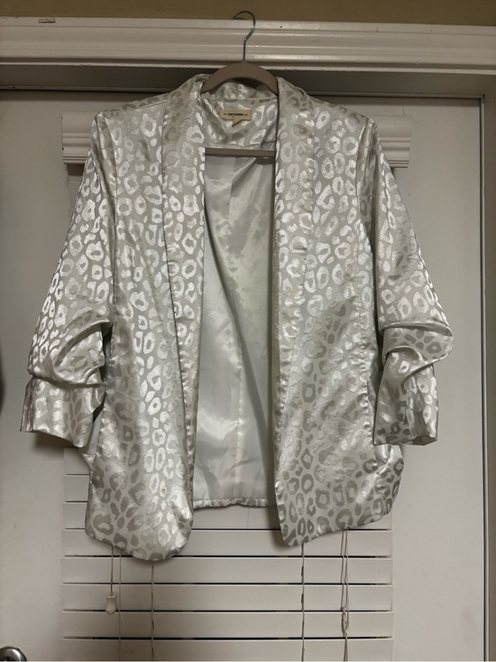 eesome Jackets & Blazers - White satin Leopard blazer